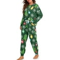 thumbnail image 2 of Yuyamidu Colorful Light Long Sleeve Pajamas Pants Matching Set of 2 Snowflake Sleepwear for Women Soft Pj Top Jogger Pants Size L Green Christmas Night Clothes, 2 of 7