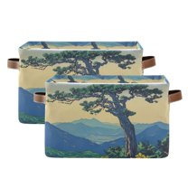 Yayeee 2 Pack Canvas Storage Basket with Handles for Shelves Fabric Bins Closet Organizer, Retro Mountain