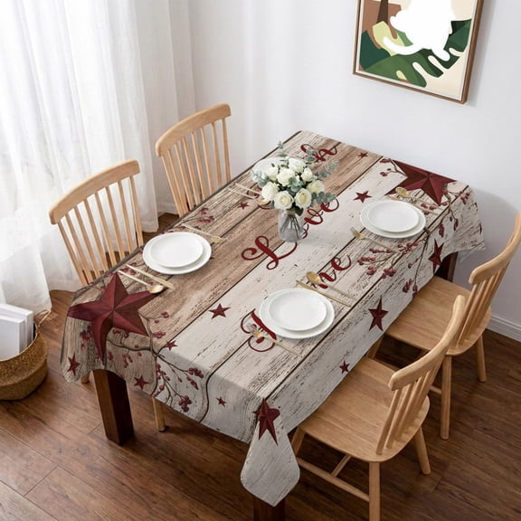 Vintage Farmhouse Table Cloth Waterproof Tablecloths, Brown Country Star Berries Wooden Grain Tablecloth Dining Table Cover for Kitchen Party Tabletop Outdoor, Rectangle Tablecloth 60x102 Inch