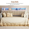 thumbnail image 6 of Hijob Modern Sturdy Metal Twin Daybed Frame with Trundle & Upholstered LED Headboard, Sofa Bed for Living Room & Bedroom, White & Natural Wood, 6 of 11