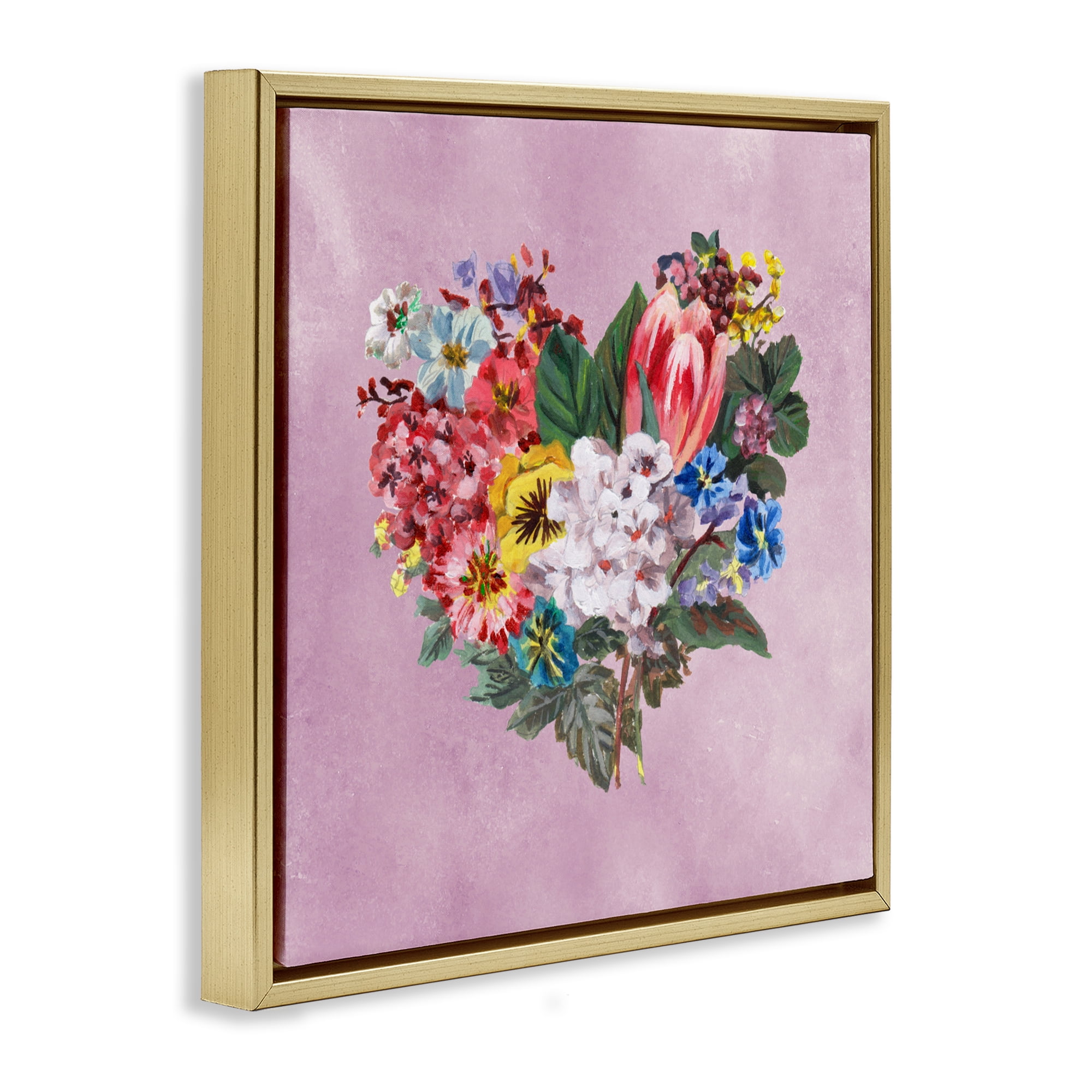 Stupell Industries Heart Shaped Garden Blooms Gold Framed Floater Canvas Wall Art, design by Melissa Wang