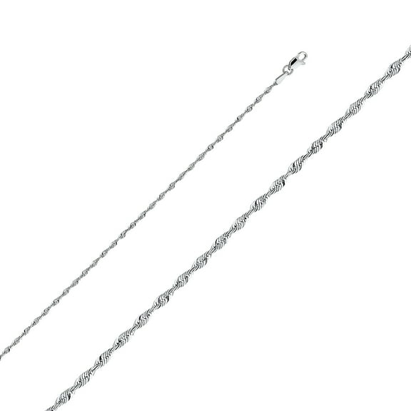 14k White Gold 2mm Diamond-Cut Solid Rope Chain Link Necklace 20" Jewelry Female Unisex