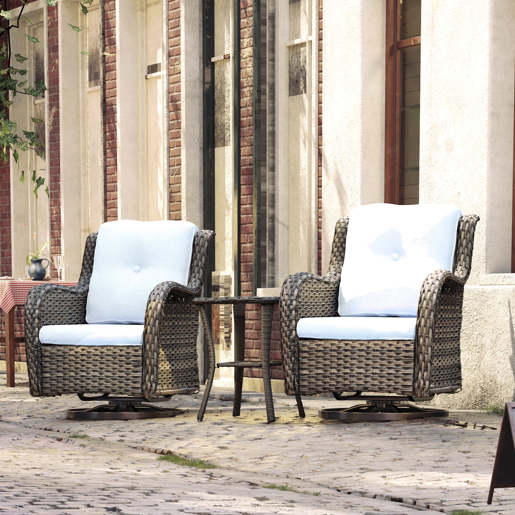 Meetleisure Outdoor Swivel Rocker Wicker Patio Chairs Sets of 2 With