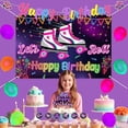thumbnail image 4 of Roller Skating Birthday Decorations, Roller Skating Let's Roll Happy Birthday Backdrop Banner Cake Topper Neon Balloons for Girls Roller Skate Roll Theme Theme Birthday Party Supplies, 4 of 6