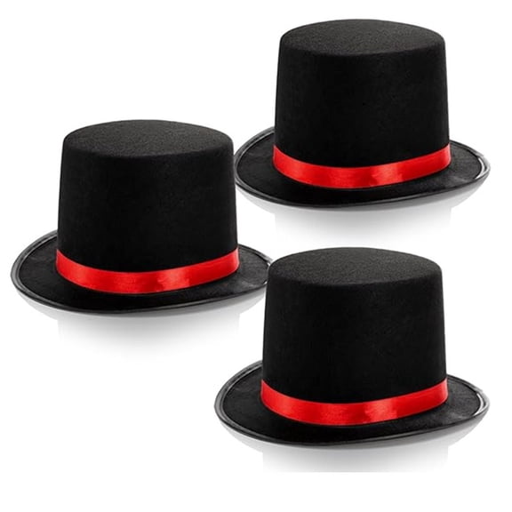 Black Magic Top Hat With Red Band – Classic Magician Costume Cap For Men Women – Versatile Party Supplies for Halloween Cosplay Stage (One Size)