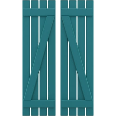Ekena Millwork 15 1/2"W x 74"H Americraft Four Board (2 Batten) Exterior Real Wood Spaced Board-n-Batten Shutters w/ Z-Bar (Per Pair), Antigua