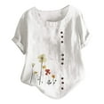 thumbnail image 2 of Vivianyo HD Women Top Clothes Plus Size Women Short Sleeve Casual Round Neck Printed Loose Button Tunic Shirt Blouse Tops Flash Picks White, 2 of 5