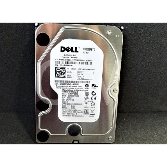 Dell - 500GB 7200RPM SATA-300 3.5" Hard Drive W/ Sled. Mfr. P/N: M020F. 3 Year Warranty with Databug.