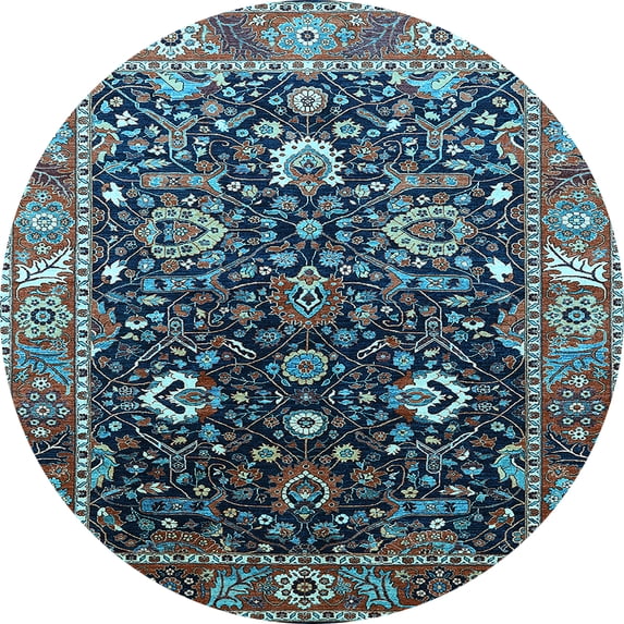 Ahgly Company Indoor Round Oriental Light Blue Industrial Area Rugs, 3' Round