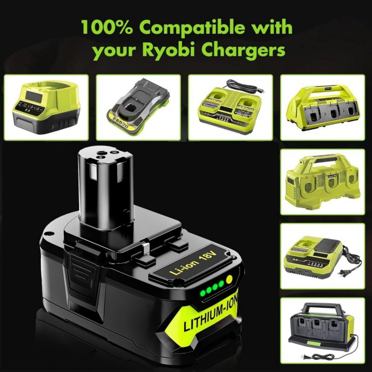 2Pack 8.0Ah Repacement for Ryobi 18V Battery with P117B Charger Compatible with Ryobi Battery 18V P102 P103 P104 P105 P107 P108 P109 Battery & Charger Kit
