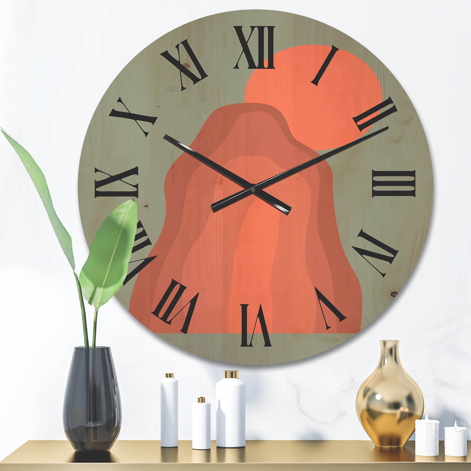 Designart 'Abstract Pink Sunset Mountain Landscape' Modern Wood Wall Clock