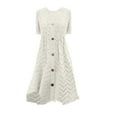 thumbnail image 3 of Eyelet Midi Dress for Women Casual Button Short Sleeve Swing A Line Dresses Hollow Out Beach Swimsuit Coverup, 3 of 5
