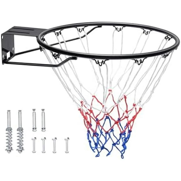 Basketball Rim, Wall Door Mounted Basketball Hoop, Heavy Duty Q235 Basketball Flex Rim Goal Replacement with Net and Double Spring, Standard 18" Indoor Outdoor Hanging Hoop for Kids Adults Black 18