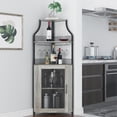 thumbnail image 1 of 5 niveles industrial de esquina wine gabinete con detachable wine rack, barn door, y glass holder - estilo rural buffet gabinete y home bar in gris, 1 of 9