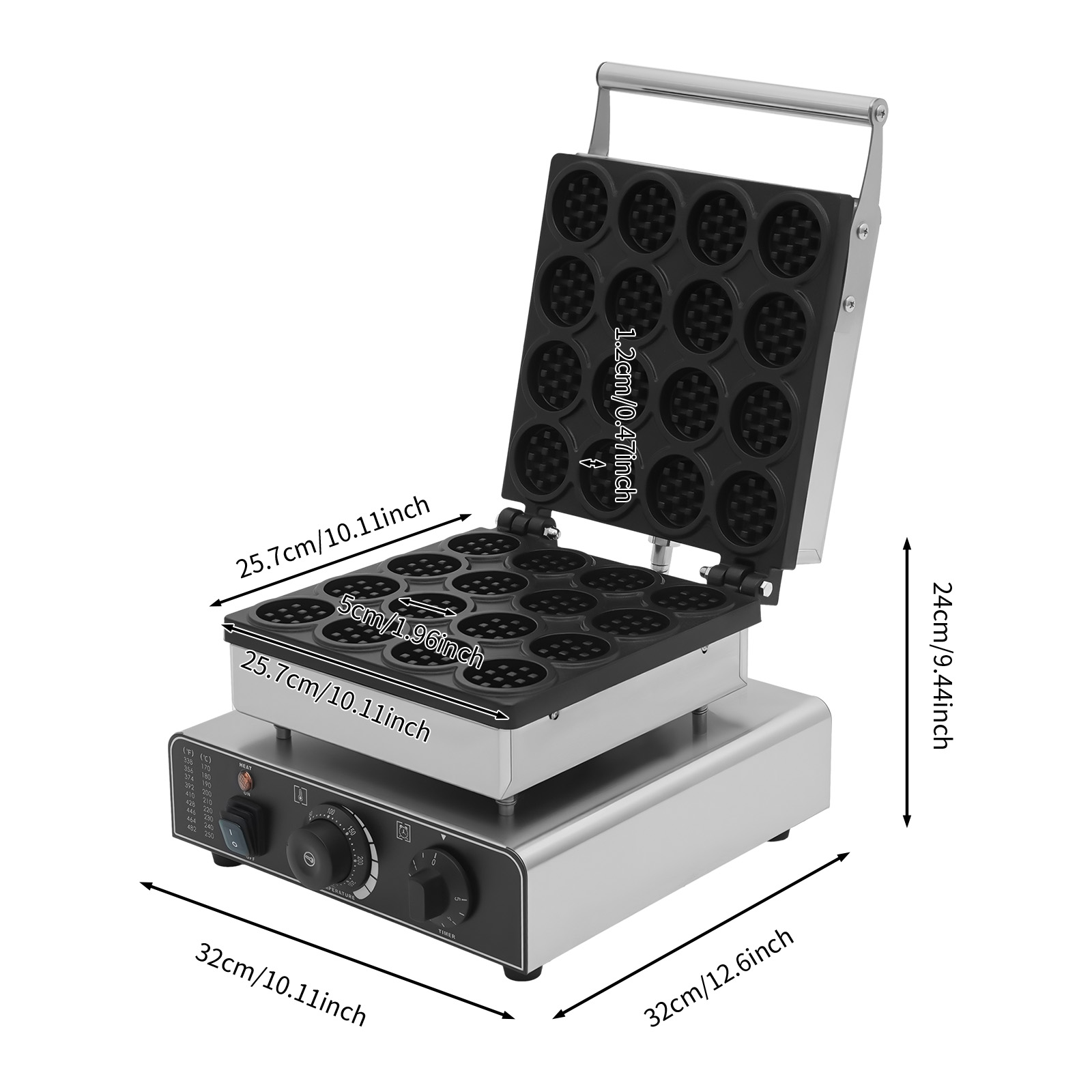 32*32*24cm 16 Grids Silver Commercial Waffle Maker Tabletop Round Electric Waffle Machine with Temperature Control