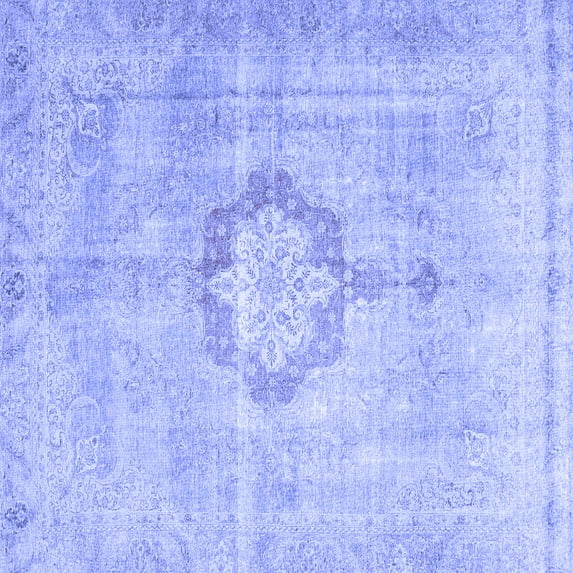 Ahgly Company Machine Washable Indoor Square Medallion Blue Traditional Area Rugs, 8' Square