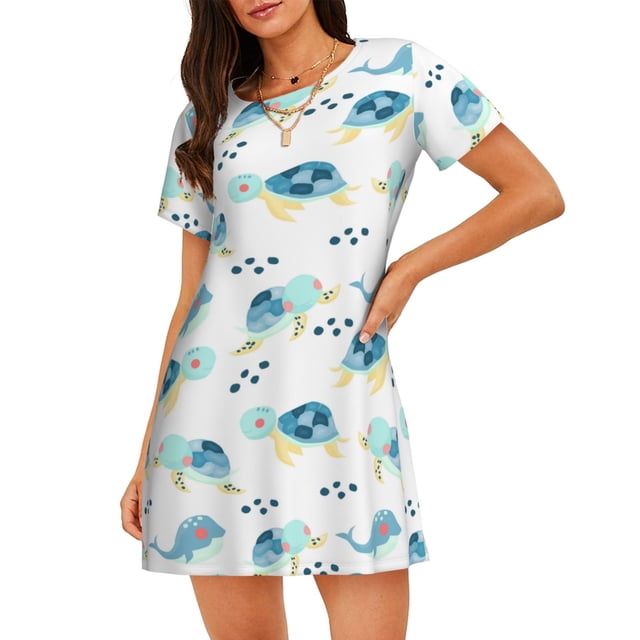 Easygdp Sea Turtle Camisón de manga corta para mujer, informal, estampado