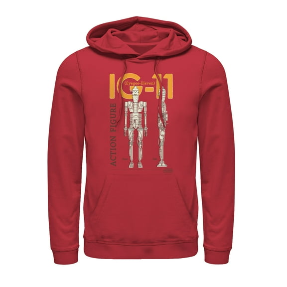 Men's Star Wars: The Mandalorian IG-11 Action Figure  Pull Over Hoodie Red 3X Large
