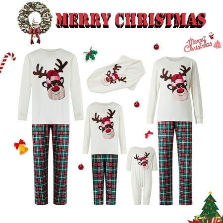 

Christmas Family Matching Pajamas Set Elk Tops+Plaid Pants Xmas Holiday Loungewear Sleepwear Jammies Pjs for Family