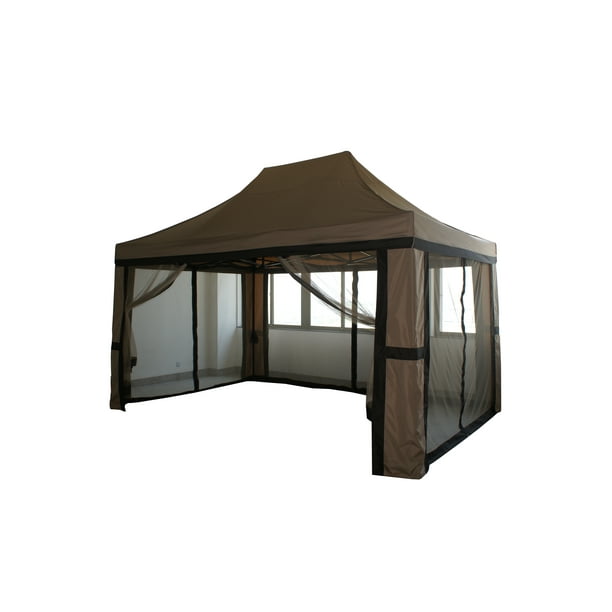 Two Tone Brown Outdoor Pop Up Garden Gazebo 10 X 15 With Mosquito Net Screen Com Outdoor Pop Up Garden Gazebo, Gardenline Outdoor Screen House
