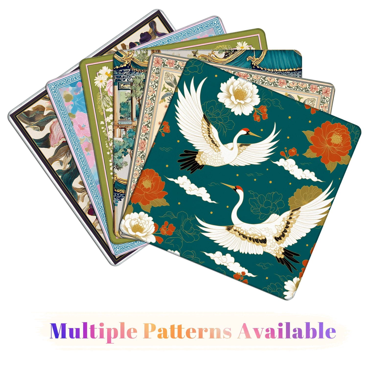 Mahjong Mat 31.5" x 31.5" Elegant Cranes Flight Floral Motif Teal Non-Slip Noise Reduction American Mahjong Tiles Table Cover for Dominoes Poker Card Board Games Gift