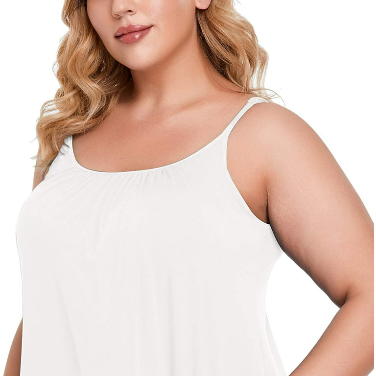 VASLANDA Women's Cami with Built in Bra Cup Casual Flowy Swing Pleated Tank  Top with Adjustable Strap (S-4XL) 