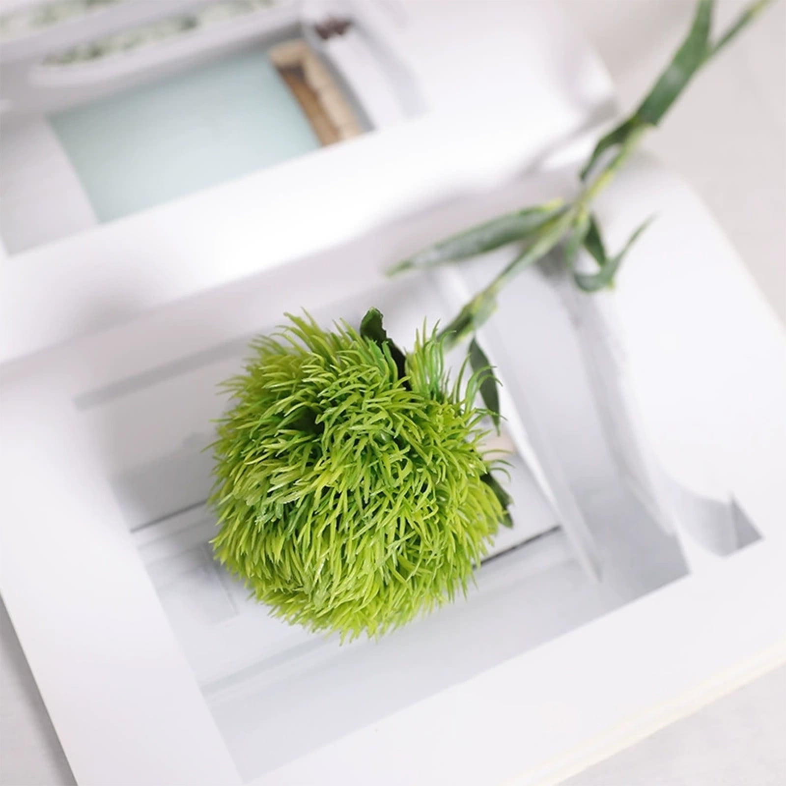 2PCS Artificial Green Dianthus Plants Set Realistic Fake Floral Arrangements for Home Hotel Landscaping Indoor Outdoor Decor Faux Greenery Hair Ball Clusters