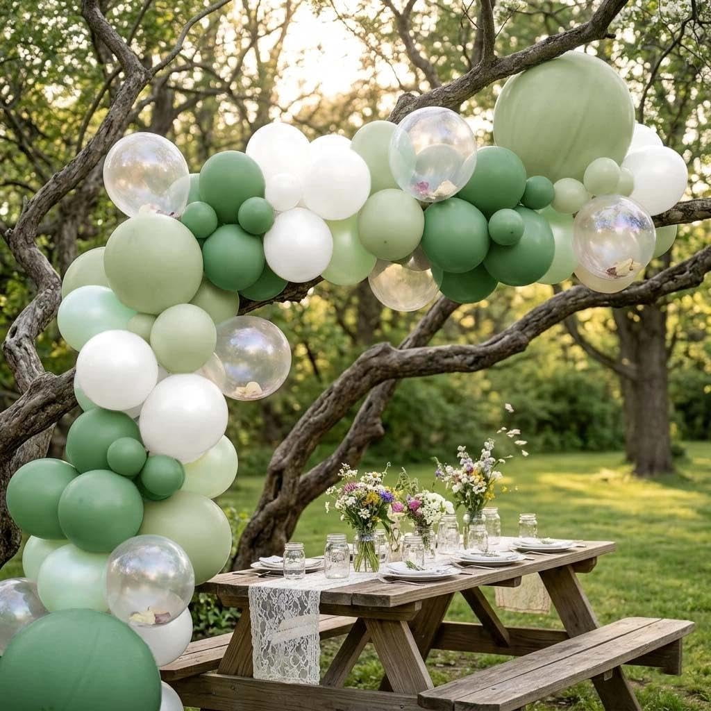 Green Balloons Double Stuffed Green White Balloons Latex Dusty Green Bobo Balloon Arch Kit for Bridal Shower Birthday Baby Shower Wedding Anniversary Baptism Decor