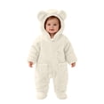 thumbnail image 4 of dazeni Newborn Baby Jumpsuit Cute Plush Fuzzy Bear Outfit with Hood Zip up Long Sleeve Fleece Rompers Wintrer Warm Onesie Outwear White 9 Months, 4 of 9