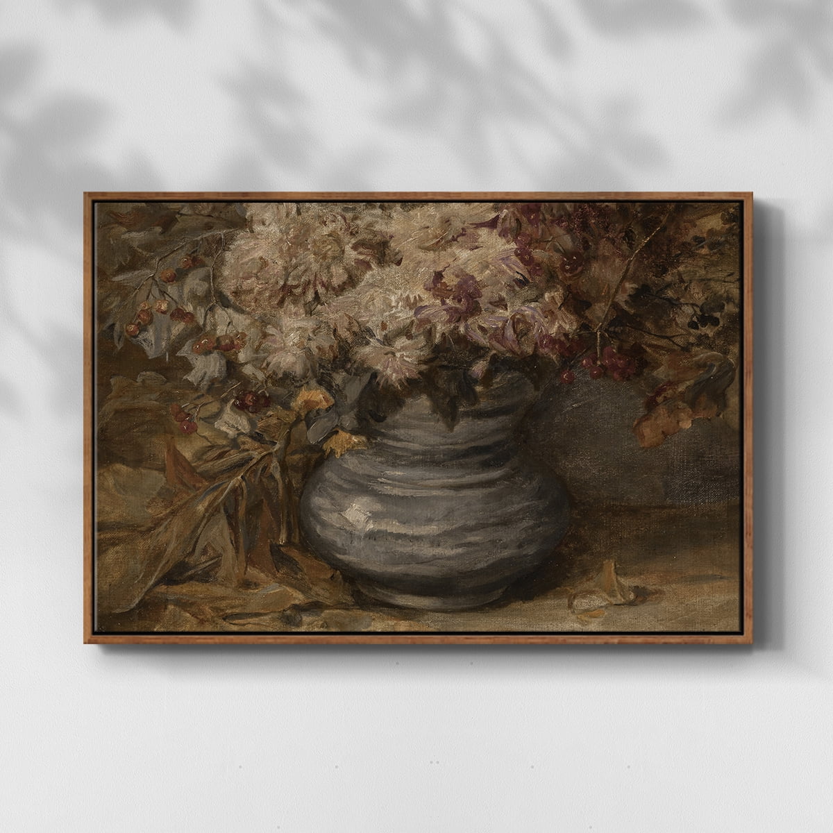 Vintage Botanical Print-LXV By Wexford Home Framed in Walnut Wood Gallery Wrapped Canvas 27 in. x 41 in.