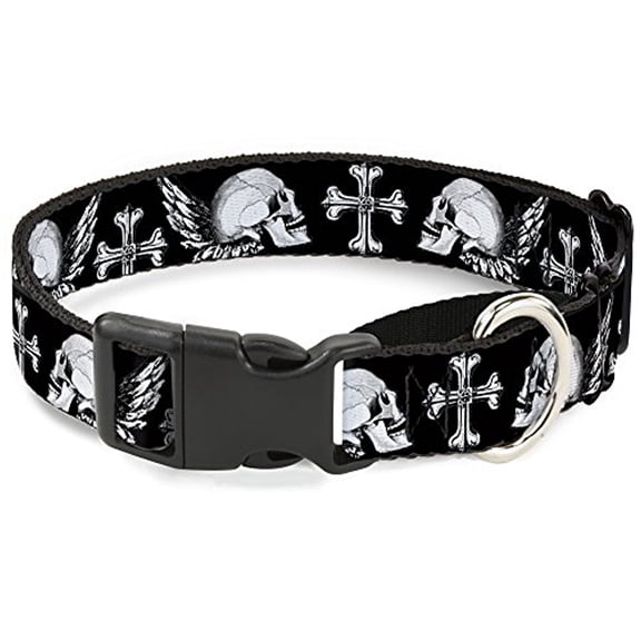 Buckle-Down Bd Skulls with Wings Black White Martingale Dog Collar