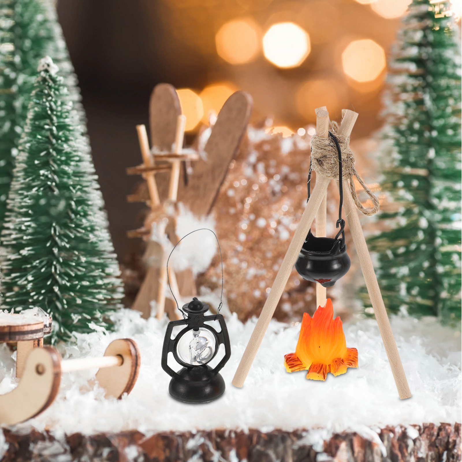 Miniatura De Fogata Para Belén O Casa De Muñecas | Accesorio Decorativo Navideño | Hecho De Madera Y Paja | Detalles Realistas