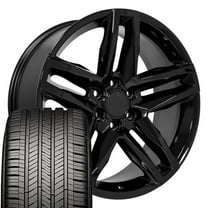 OE Wheels CV34 22 Inch Rims and Tires Fit Silverado 1500 Trail Boss Style 6x139.7 22x9 Gloss Black - Hollander 5911 - Eagle Touring 285/45-22 (Set of 4)