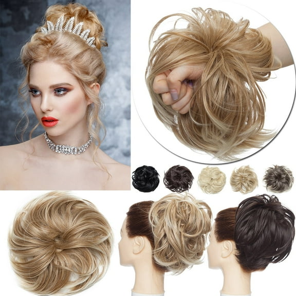 Benehair Messy Curly Hair Extensions Bun Scrunchies Wrap on Ponytail Updos Large Thick Donuts Hairpiece for Woman