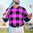 thumbnail image 5 of KLL Purple Black Buffalo Plaid for Men's Baseball Shirts,Short Sleeve Casual Shirts Button Down Shirt for Men Beach Summer Wedding Shirt-4X-Large, 5 of 7