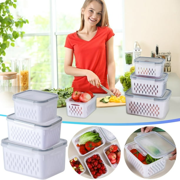 Beforeyayn3PC Fruit Vegetable Storage Containers For Fridge Draining ...