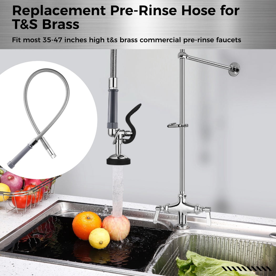 KWODE 44-Inch Pre-Rinse Sprayer Hose Replacement Kit – Stainless Steel, 7/8"-20 NPT Threads, Chrome-Plated Brass Ends, For Commercial Kitchen Sink Faucets, Restaurants, Home Use