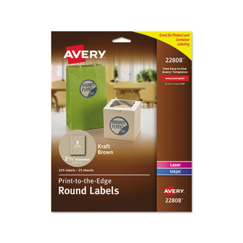 Recycled Round Print-to-the Edge Labels 2 1/2" dia, Kraft Brown, 225/PK