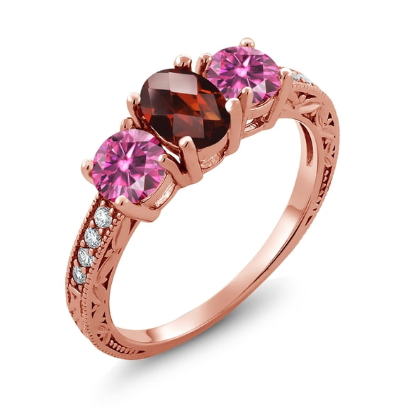 Gem Stone King 18K Rose Gold Plated Silver Ring Checkerboard Garnet Pink Moissanite (2.12 Cttw) (Size 6)