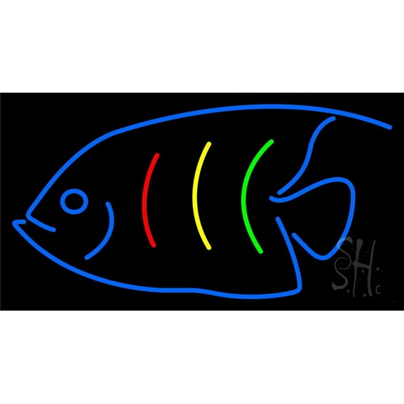 Blue Fish Logo LED Neon Sign 13" Tall x 24" Wide - inches Black Square Cut Acrylic Backing, with Dimmer - Premium built indoor Sign for Club, Home décor, Event, Workshop, Storefront.