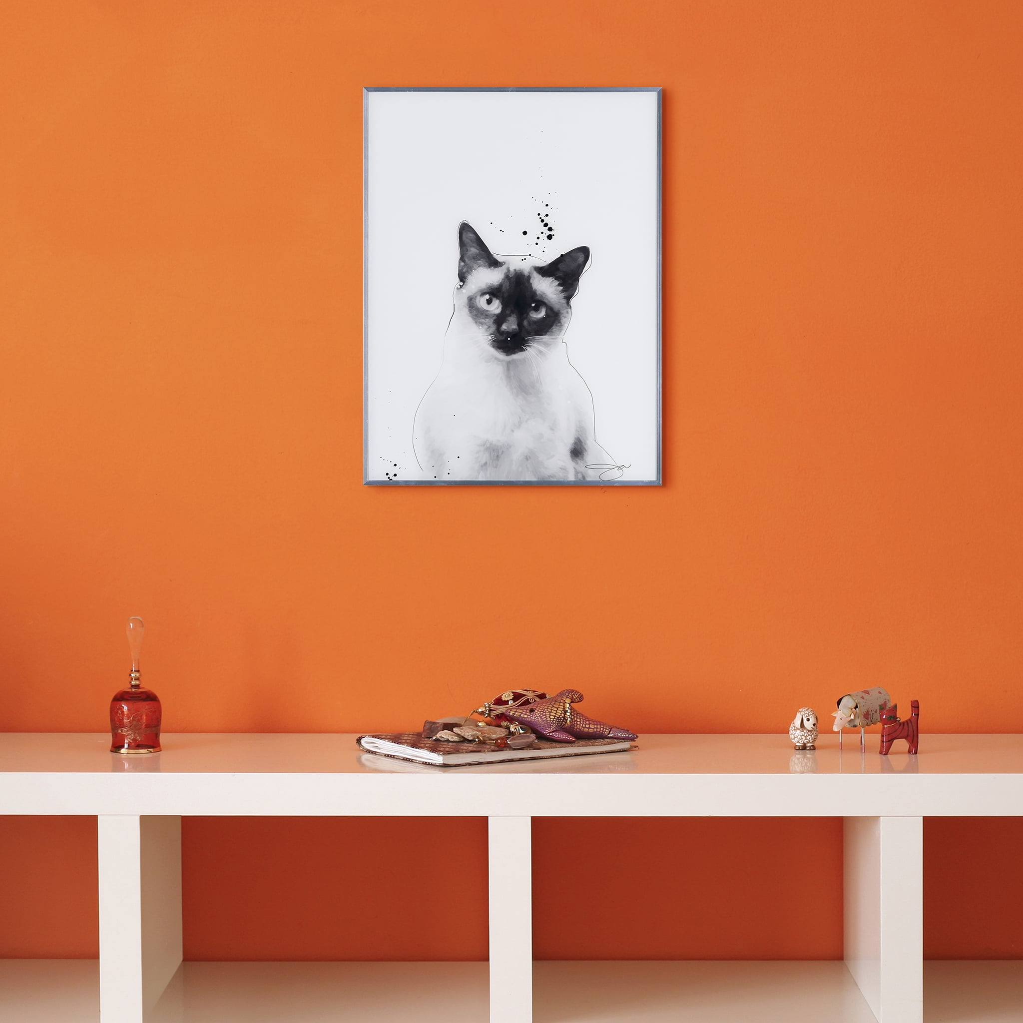 Empire Art Direct Siamese Black and White Pet Paintings on Reverse Printed Glass Framed Cat Wall Art, 24" x 18" x 1", Ready to Hang