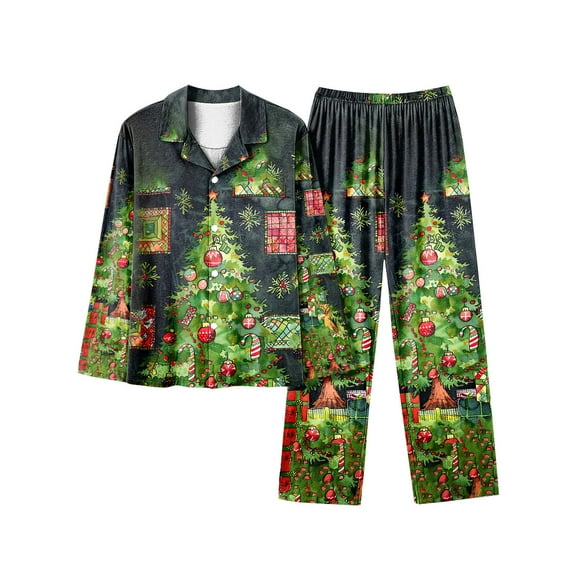 asdoklhq Womens Flannel Pajamas Sets Women's Christmas Long Sleeved Long Pants Couple Pajamas Women's Home Clothes Multicolor L
