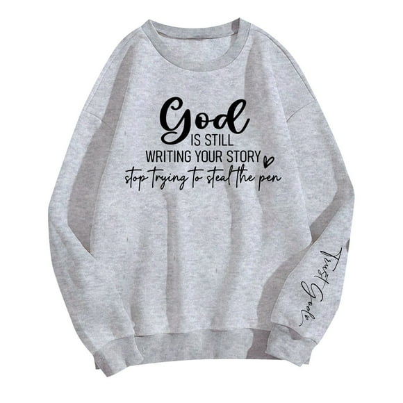 Crewneck Sweatshirt Women Fall Essential Long Sleeve Crewneck Sweatshirt Cotton Blend Comfort Fit Casual Top Chandail De Sport Femme Grey L