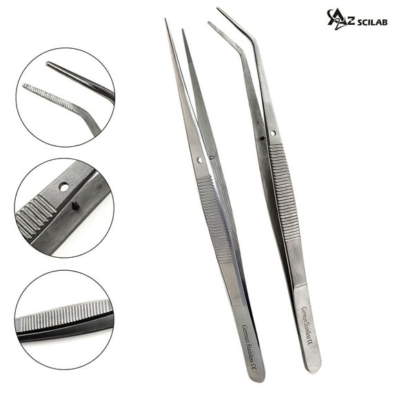 A2zscilab Pro Matte Jewelry Tweezers Multipurpose Stainless Steel Straight Curved Diamonds Tweezers for Watch Repair