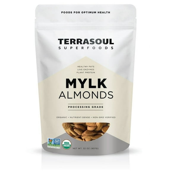Terrasoul Superfoods Organic Raw Unpasteurized Almonds (Mylk Grade), 2 Lbs