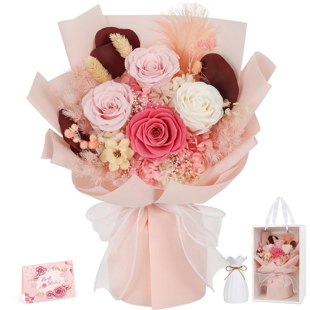 Ramo de flores preservadas TYL&TYS Forever Roses 34 cm rosa