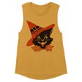 thumbnail image 1 of Vintage Witch Cat Women's Muscle Tank Small Antique Gold, 1 of 5