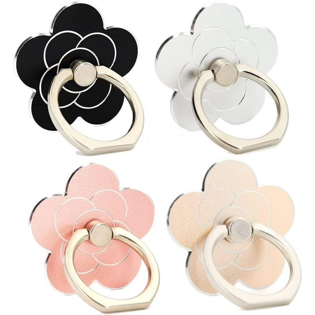 Soporte para anillo de teléfono celular, flor, anillo de dedo de metal giratorio 360, soporte de agarre para teléfonos inteligentes, paquete de 4 (flor 4) Sincero Electrónica