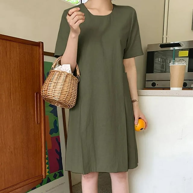 Robe d'Été pour Femmes 2024 Mode Grande Taille Col Rond Couleur Unie Décontractée Sans Bretelles Robe Courte Maxi de Soirée Rabais de 50 % Liquidation!