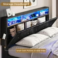thumbnail image 7 of Full Size LED Bed Frame with Upholstered Storage Headboard,Platform Bed with Charging Station and LED Lights,Adjustable Headboard,No Box Spring Needed, Black, 7 of 7